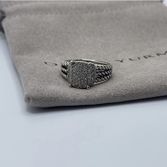 David Yurman 925 Sterling Silver Petite Wheaton Ring Pave Diamonds Size 5 - Picture 2 of 4